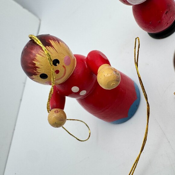 Hand-Painted Vtg Wooden Christmas Ornaments Set Of 15 Figurines Mid-Century - Picture 9 of 16